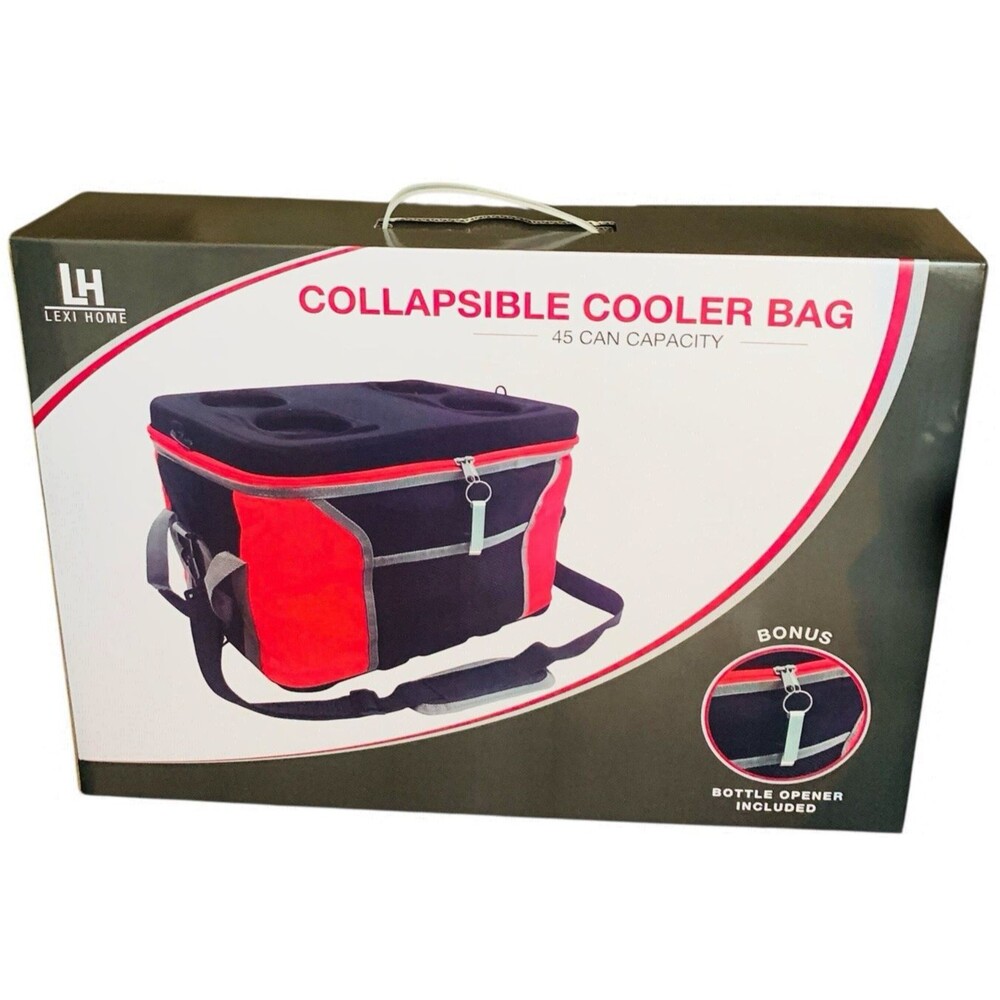 LH Lexi Home Collapsible Cooler Bag 45 Can/Bottle Capacity Includes Opener New